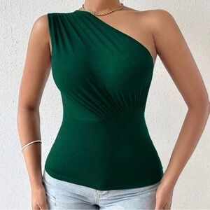 One-Shoulder Emerald Green Fitted Top